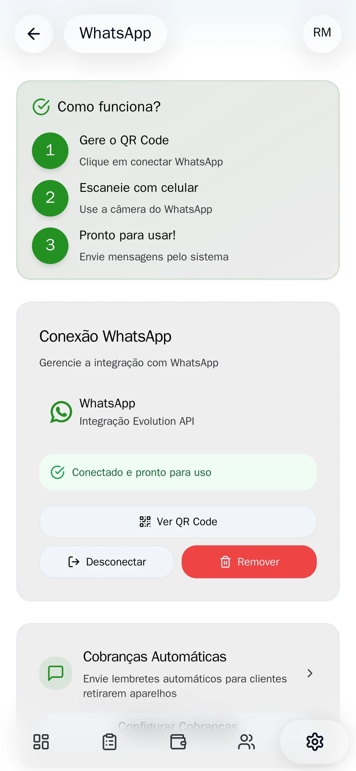 WhatsApp da loja conectado ao AgileOS, visto no celular