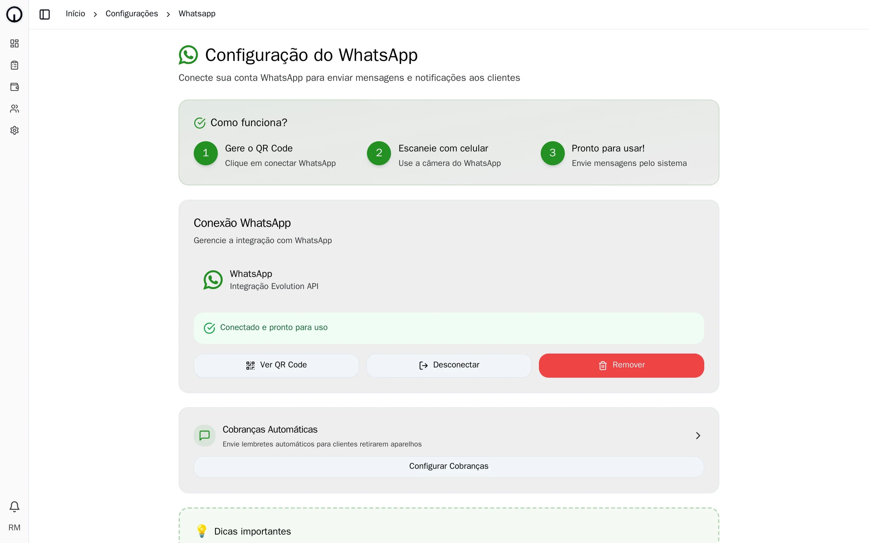 Configuração do WhatsApp no AgileOS com o número da loja conectado
